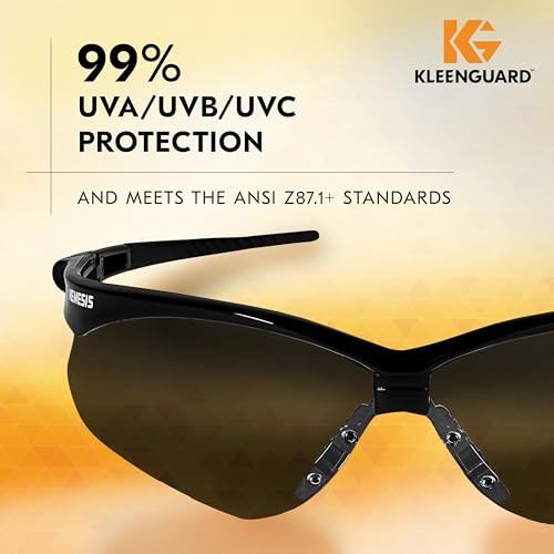 KleenGuard™ V30 Nemesis™ Safety Glasses (22475), with Anti-Fog Coating, Smoke Lenses, Black Frame, Unisex Sunglasses for Men and Women (Pack of 12)