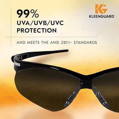 KleenGuard™ V30 Nemesis™ Safety Glasses (22475), with Anti-Fog Coating, Smoke Lenses, Black Frame, Unisex Sunglasses for Men and Women (Pack of 12)