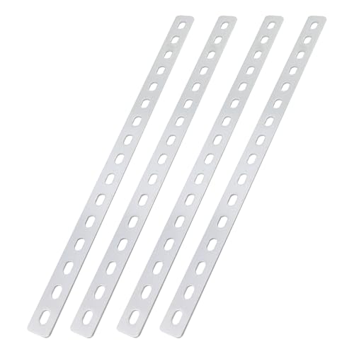 4pcs 16" Flat Straight Brace Brackets 16 Screw Stainless Steel Mending Repair Fixing Plate Joining Plates Connectors Long Slotted Braces for Furniture Table Chair