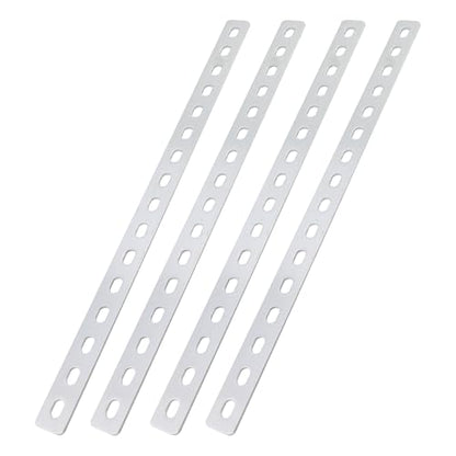 4pcs 16" Flat Straight Brace Brackets 16 Screw Stainless Steel Mending Repair Fixing Plate Joining Plates Connectors Long Slotted Braces for Furniture Table Chair