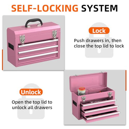 Heavy-Duty Metal Tool Chest with Drawers, Powder-Coated for Garage & Home (Pink) - color: Pink