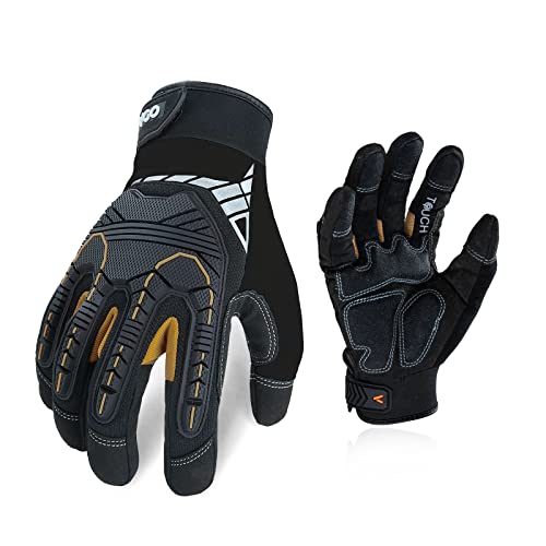 Vgo... 1-Pair Heavy Duty Synthetic Leather Work Gloves, Impact Protection Mechanic Gloves, Rigger Gloves, Vibration Reduction, Touchscreen Capable (Size S, Black, SL8849) - color: Black-regular, size: Small (1 Pair)