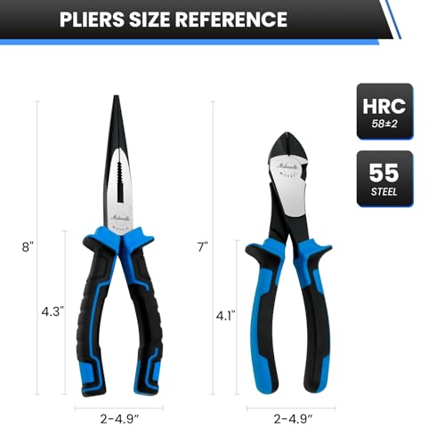 2 Pieces Plier Set, Including 8" Needle Nose Pliers and 7" Diagonal Cutting Pliers, Premium High Carbon Steel Construction for Plumbing, and General Applications Multi-use Tools Set - size: 2 Pcs