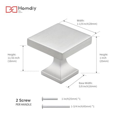 homdiy 10 Pack Cabinet Knobs Brushed Nickel Drawer Knobs - Square Cabinet Knobs for Dresser Drawers Silver MO6785SNB Kitchen Cabinet Knobs - color: Brushed Satin Nickel