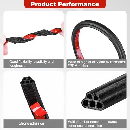 Car Weather Stripping Self Adhesive 33Ft Double Layer 5-Hole Universal Automotive Soundproofing Weatherstrip Adhesive Car Door Rubber Seal Strips with Adhesive Backing for Car RV Truck Doors Window - size: 33Ft