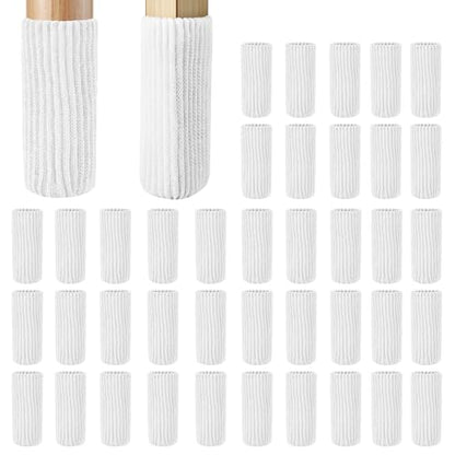 40 PCS White Furniture Leg Socks - Knitted Chair Leg Floor Protectors for Hardwood Floors - Fits Round and Square Legs - High Elastic Bar Stool Chair Leg Covers Furniture Caps Set for All Shapes - size: 40 Pcs White