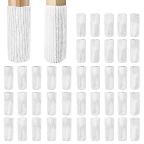40 PCS White Furniture Leg Socks - Knitted Chair Leg Floor Protectors for Hardwood Floors - Fits Round and Square Legs - High Elastic Bar Stool Chair Leg Covers Furniture Caps Set for All Shapes - size: 40 Pcs White