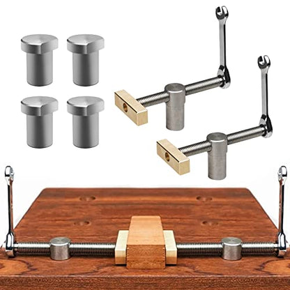 2 Pack Bench Dog Clamp with 4 Pack Woodworking 3/4 Inch Bench Dogs Hole Clamp Adjustable Workbench Stop Stainless Steel Brass Carpenter Tool (19mm)