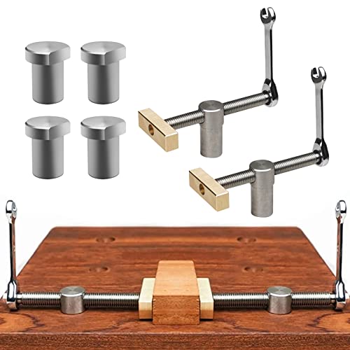 2 Pack Bench Dog Clamp with 4 Pack Woodworking 3/4 Inch Bench Dogs Hole Clamp Adjustable Workbench Stop Stainless Steel Brass Carpenter Tool (19mm)