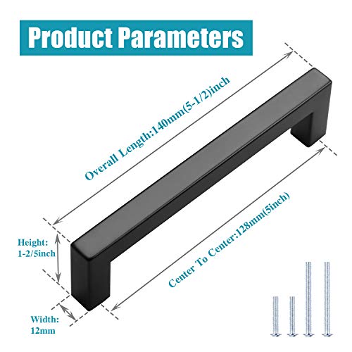 KNOBWELL 6 Pack 5 in Matte Black Kitchen Cabinet Door Handles - Stainless Steel Drawer Dresser Pulls Kitchen Cabinet Handles Black 6 Pack - 5" Hole Centers - color: Matte Black, size: Hole Center:5 inch(128mm)