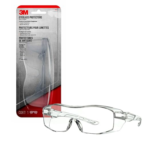3M Eyeglass Protectors, High-Impact-Resistant Lenses, Blocks 99.9% of UV, Designed To Be Worn Over Prescription Glasses, Anti-Scratch Lenses, Clear Lenses, 1 Pack Safety Glasses (47030H1-DC)