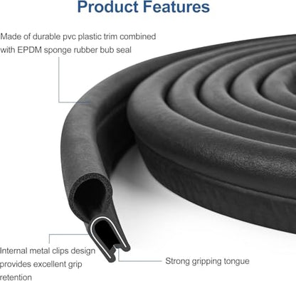 Kikerike Automotive Door Weather Stripping 40Ft Car Rubber Edge Trim Seal Strip Gasket with Top Bulb Easy to Install for Car Bus Camper Boat RV Truck Doors and Home Applications - color: 40Ft