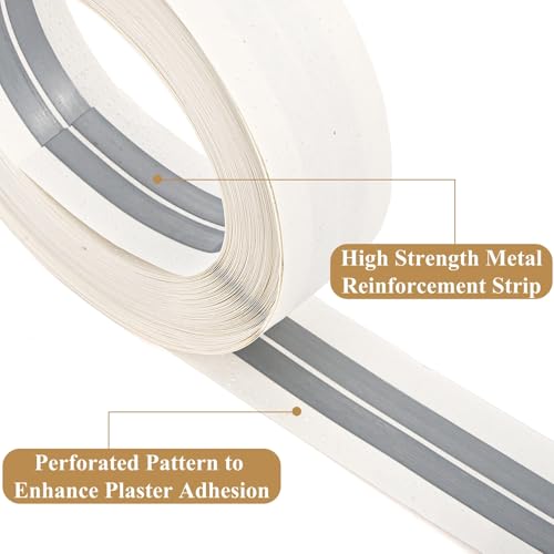 Peohud Drywall Corner Tape, 100 Feet by 2 Inch Reinforced Drywall Corner Bead, Inside Outside Corner Tape with Metal for Wall Crack Repair, No Adhesive Side