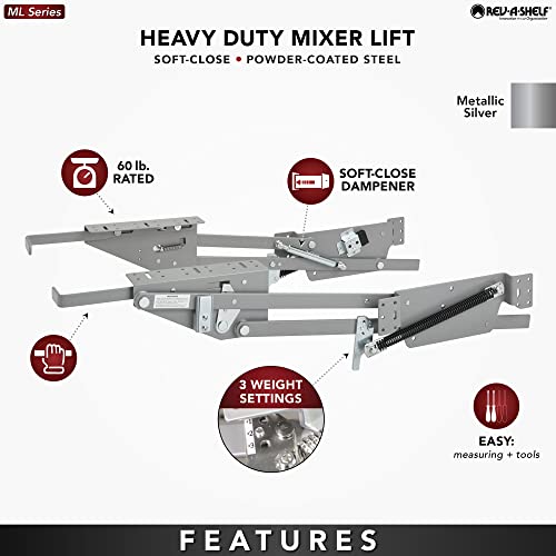 Rev-A-Shelf Heavy-Duty Stand Mixer Lift for Kitchen Base Cabinets with Soft-Close, Zinc - Spring-Loaded Lifting System for Small Countertop Appliance Storage, RAS-ML-HDSC - style: Lift Soft-Close