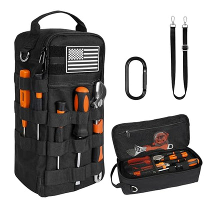 13 Inch Portable Small Tool Bag, Heavy Duty Tool Organizer Bag with Shoulder Strap and D-ring Clip, Tactical Tool Bag, Tool Pouch Bag for Electricians, Carpenters, HVAC Technicians (Black) - color: Deep Black
