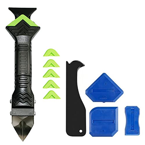 Silicone Caulking Tool 11 PCS,5 in 1 Stainless Steelhead Caulk Finishing Tool for Kitchen Frame Seal Bathroom Window Sink Joint Tile (Green) - color: Green