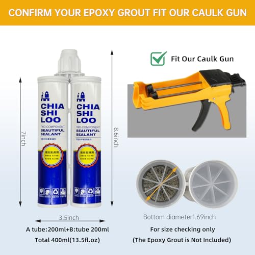 Double Caulking Gun,Dual Epoxy Gun for 400 mL(13.5 fl oz,1:1 Mix Ratio),Manual Dual Component Adhesive Applicator with 9 Pieces Caulk Tools,Yellow - color: Yellow