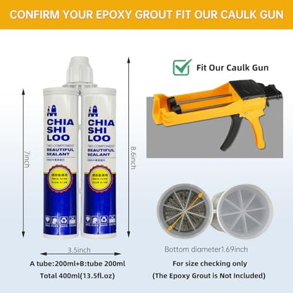 Double Caulking Gun,Dual Epoxy Gun for 400 mL(13.5 fl oz,1:1 Mix Ratio),Manual Dual Component Adhesive Applicator with 9 Pieces Caulk Tools,Yellow - color: Yellow