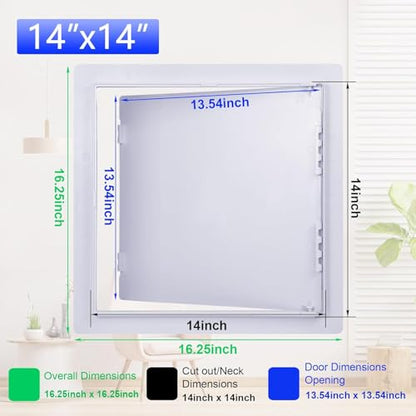 Suteck Plumbing Access Panel for Drywall Ceiling 14x14 Inch Reinforced Plastic Wall Access Doors Removable Hinged White - size: 14 X 14 Inch