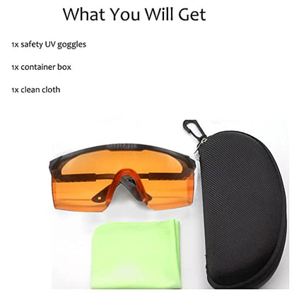 UV Light Safety Glasses Protection,UVC 400 Blue Light Blocking Protective Glasses Goggles,Ansi Z87 Adjustable Temples Eyewear, Shaded Shatterproof Scratch Resistant Safe Sunglasses with Case - color: Orange