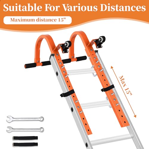 Ladder Roof Hook with Wheel Ladder Hooks for Roof Ridge, Ladder Roof Stabilizer Heavy Duty Steel, Rubber Grip T-Bar for Damage Prevention 9.4lb - size: For Roofs