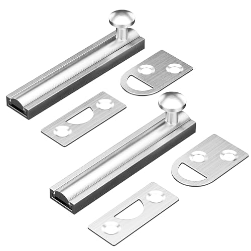 3 Inch Solid Brass Surface Bolt, Heavy Duty Concealed Slide Surface Door Bolt, Slide Bolt Latch French Door Lock with Screws for Windows Cabinet Wooden Fence Yard, Brushed Silver, 2 Pack - color: Brushed Silver-2 Pack, size: 3 Inch