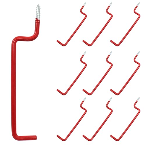 10 Pcs Screw in Ladder Hook Red Screw-in Garage Hooks 19.2cm/7.56" Wall Mounted Hooks for Hanging Ropes, Ladder, and Folding Chair - color: Red