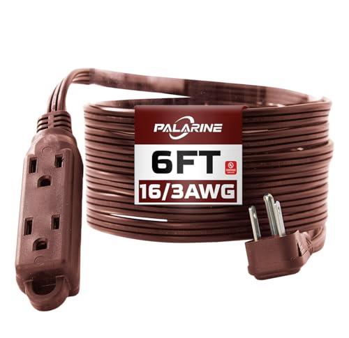 Flat Plug Extension Cord with 3 Outlets Extender, Flat Plug Power Strip, Indoor Extension Cord 16 Gauge 6FT Brown 3 Prong, 16/3 SPT-3 13A, UL Listed - color: Brown, size: 6 FT