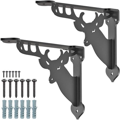 SELEWARE Heavy Duty Shelf Brackets 8 Inch, Deer Shelves Brackets, 300LB Capacity Decorative Metal L Brackets for Floating Shelves, Black Rustic Wall Mount Shelving Bracket with Screws, 2 Pack - size: 8 Inch, style: Deer-2 pack