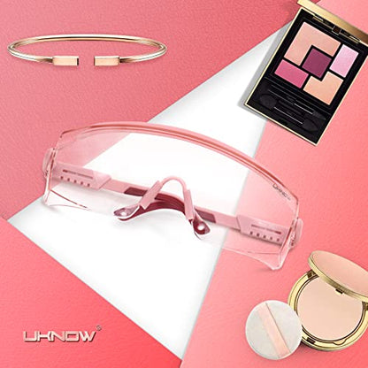 UKNOW Safety Goggles Over Glasses, Safety Glasses Anti Fog Wraparound Eye Protection, Protective Eyewear ANSI Z87.1 - color: Pink (Slightly Tinted)