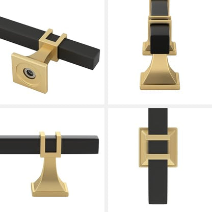 Haliwu 6 Pack 3-3/4 Inch Black and Gold Cabinet Pulls Matte Black Drawer Handles Square 2 Tone Hardware for Kitchen Cupboard - color: Black and Matte Gold, size: 96mm(3-3/4 inch)