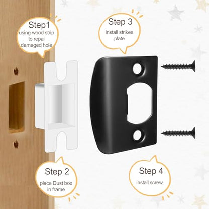 10 Pcs Door Strike Plate, Black Stainless Steel Door Lock Strike Plate Standard Doors Latch Restorer Reinforcement Kit Includes Buckle Box and Screws for Home, Office (2.3 x 1.8 Inch)