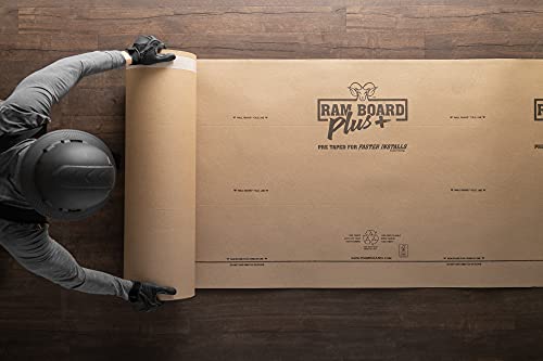 Ram Board Plus Heavy Duty 38 inch x 100 feet, Faster Installs, Pre-Taped, Painting, Remodeling, Construction Temporary Floor Protection (317 Sq. Ft.)