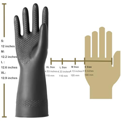 Chemical Resistant Latex Gloves,Cleaning Protective Safety Work Heavy Duty Rubber Gloves, S-M-L-XL Size, Black 1 Pair - color: L/12.6''