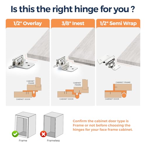 4 Pack (2 Pairs) 1/2" Overlay Cabinet Hinges, Polished Chrome Self-Closing Semi-Concealed Partial Wrap Face Frame Hinges for Cabinet Doors - color: Polished Chrome
