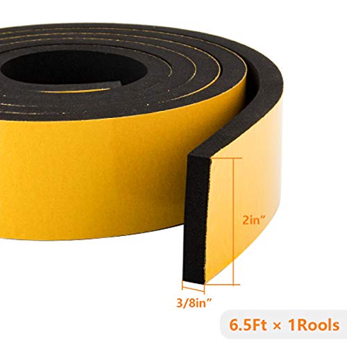 Neoprene Foam Weather Stripping, 2 Inch Wide X 3/8 Inch Thick, Door Jamb Seal Strip with Adhesive Backing for Doors & Windows, Total 6.5 Feet Long - size: 2in * 3/8in * 6.5ft