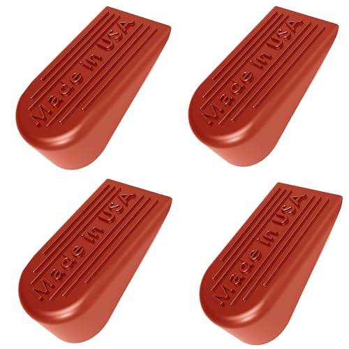 Rubber Door Stoppers for Bottom of Door Made in USA - Door Stop Wedge for Carpet, Tile, Concrete Floor, Heavy Duty for Commercial & Home - 2.1 x 1.3 x 4.3 Inches - Red, 4 Pack - color: Red