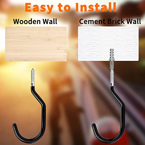 Febwind 4 Pack Heavy Duty Bike Hooks - Screw in Bike Hangers for Garage Ceiling and Wall - Bicycle Storage and Hanging Wall Mount Hanger Black