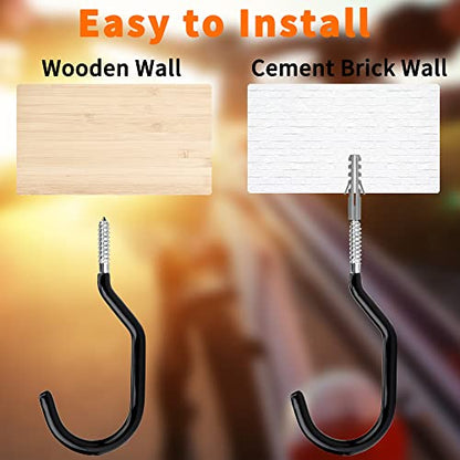 Febwind 4 Pack Heavy Duty Bike Hooks - Screw in Bike Hangers for Garage Ceiling and Wall - Bicycle Storage and Hanging Wall Mount Hanger Black