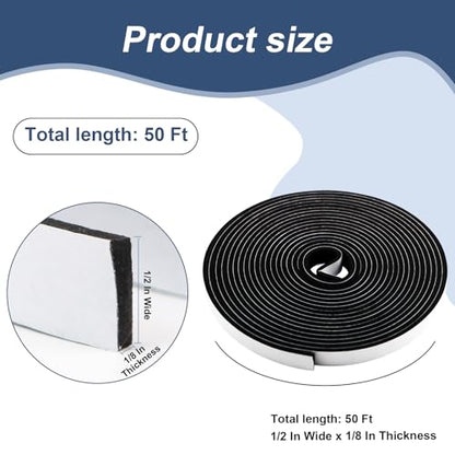 Weather Stripping Door Seal Foam Tape for Doors Windows 1/2 Inch W x 1/8 Inch T 50 FT Strong High Density Foam Insulation Strips Adhesive Tape - size: 1/2 Inch W x 1/8 Inch T 50Ft