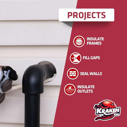 Kraken Bond Gaps & Cracks Expanding Foam Sealant - (2x12oz) High Expansion Polyurethane Spray Foam for Window & Door, Straw Use Waterproof High Yield Gap Filler - 2 Pack - size: 2 Pack