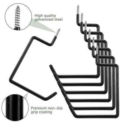 6 Pack Heavy Duty Screw-in Hooks, 75LB Capacity Black Ladder Hooks - Vinyl Coated Wall Mount Storage Hangers for Garage, Bike, Folding Chair, Hose, Cord Organization
