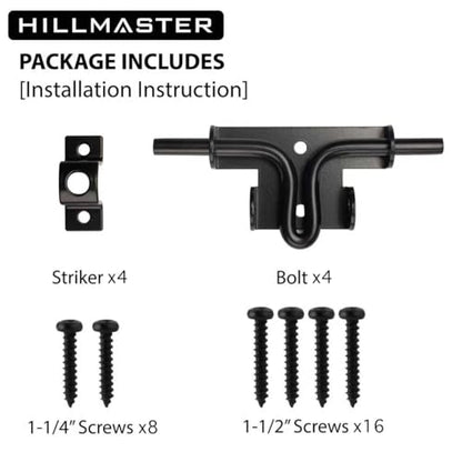 Slide Bolt Gate Latch for Wooden Fence Outdoor Gate Latch Lock with Padlock Hole, Heavy Duty Sliding Fence Door Lock, Black Barrel Bolt Latches for Wood Vinyl Fence,Gate Hardware for Barn Shed,4 Pack - size: 4 Pack