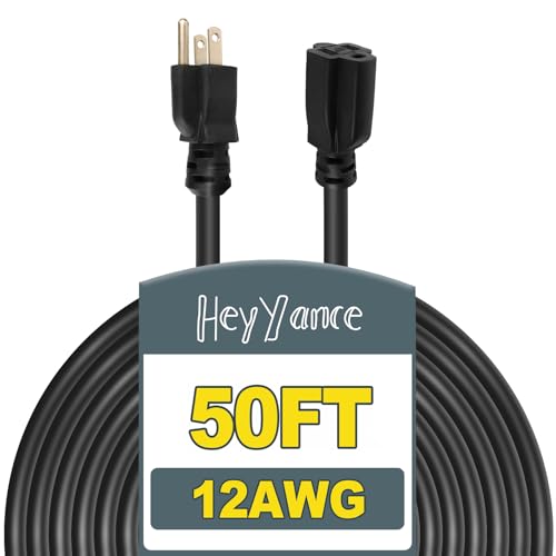50 Ft Heavy Duty Outdoor Extension Cord Waterproof - 12/3 SJTW 15A 1875W Black Extension Cable with 3 Prong Grounded Plug, Waterproof Electric Cable for Lawn, Garden, Appliances, UL Listed - color: Black, size: 50 ft