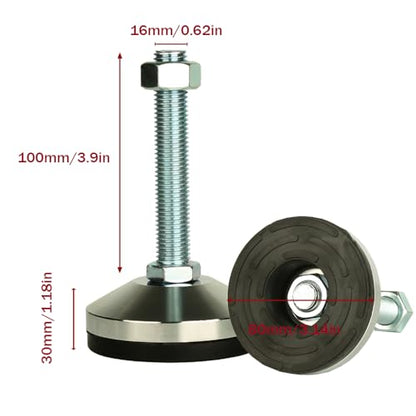 Heavy Duty Leveling Screw Leg,Leg Leveler 3.14" Dia Base,Adjustable Leveling feet M16 Thread, 2600 Lb Capacity,Capacity for Workbench, Machine, Cabinet, (D80xM16x100,4 Pcs,Black) - size: D80xM16x100,4 Pcs