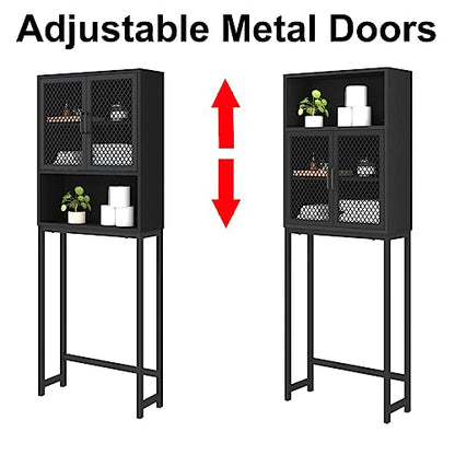 Launica Bathroom Organizer Over Toilet, Wood Metal Over The Toilet Storage, Industrial Bathrooms Space Saver Shelf Over Toilet, Freestanding Bathrooms Cabinet Above Toilet with Rack, Black Oak - color: Black Oak