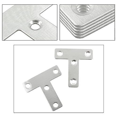 Hordion Stainless Steel Flat Corner Brace - 10Pcs 2 x 2 Inch T Bracket, Heavy Duty Right Angle Repair Plates with Screws - size: 2" x 2" (Silver), style: T-Shape