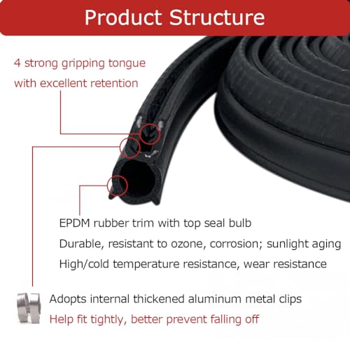 Car Door Rubber Seal Strip with Top Bulb, Fit 1/16" Edge, Automotive Weather Stripping Soundproofing Edge Guard Trim for Cars, Boats, RVs, Trucks and Home Applications, 26Ft - size: Fits 1/16 Inch Edge(26Feet)