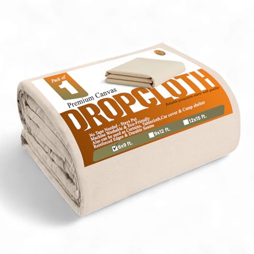 Canvas Drop Cloth for Painting 6x9 ft, Cotton Painter Drop Cloth for Painting, Washable Reusable Canvas Tarp for Floor Furniture Protection, Drop Cloth for Home Project, Drop Cloth for Indoor Use - size: 6 X 9 ft