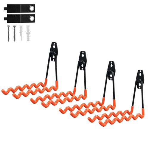 4 Pack Garage Hooks Heavy Duty with Anti-Slip Coating, Steel Utility Wave Hooks for Hanging Ropes, Bikes, Garden Tools, Hoses and More (Orange) - color: Orange